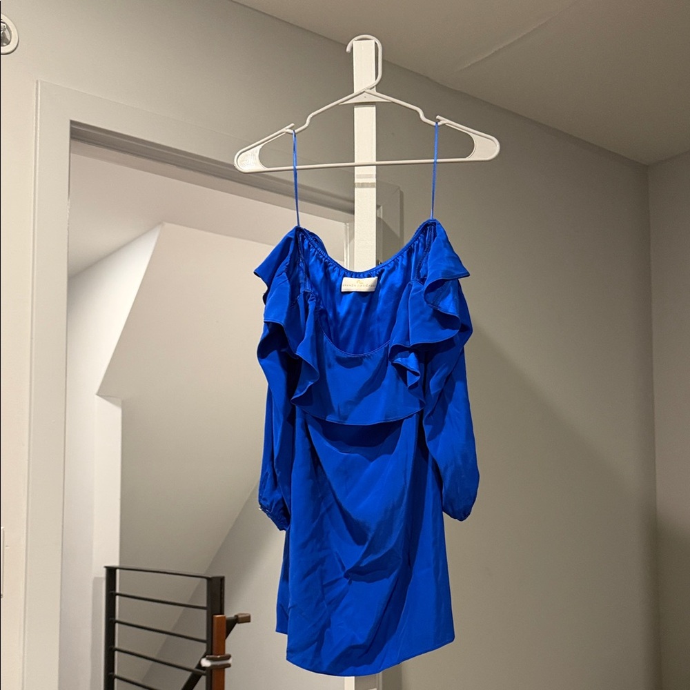 Amanda Uprichard Cobalt Blue Ruffle Off the Shoulder Top